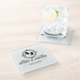 Posavasos De Vidrio Luxury Elegant Monogram with Initials white