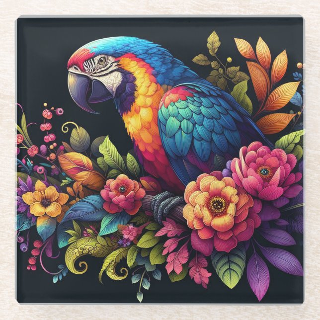 Posavasos De Vidrio Macaw Parrot (Anverso)
