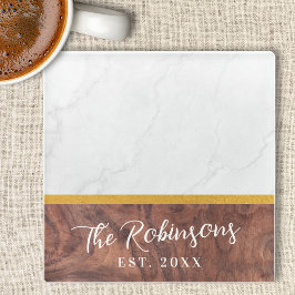 Posavasos De Vidrio Madera de mármol cuadrado personalizada con apelli