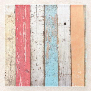 Posavasos De Vidrio Madera Vintage: Textura Cruzada Multicolores.