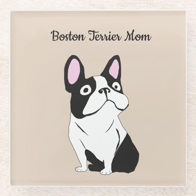 Posavasos De Vidrio madre de Boston terrier (Anverso)