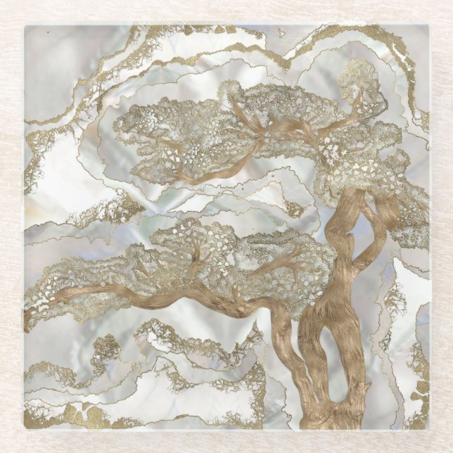 Posavasos De Vidrio Madre del árbol de oro de perlas (Anverso)