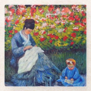 Posavasos De Vidrio Madre y niño monet en el jardín