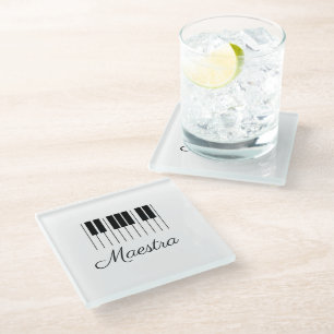 Posavasos De Vidrio Maestra Profesora de Música de Piano con Nombre