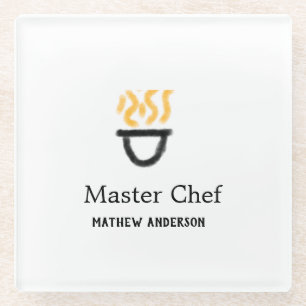 Posavasos De Vidrio Maestro chef agregar nombre sartén negro fuego hum