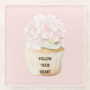 Posavasos De Vidrio Magdalena Cupcake Flores Rosa Rubor