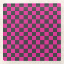 Posavasos De Vidrio Magenta and smoke checkerboard pattern
