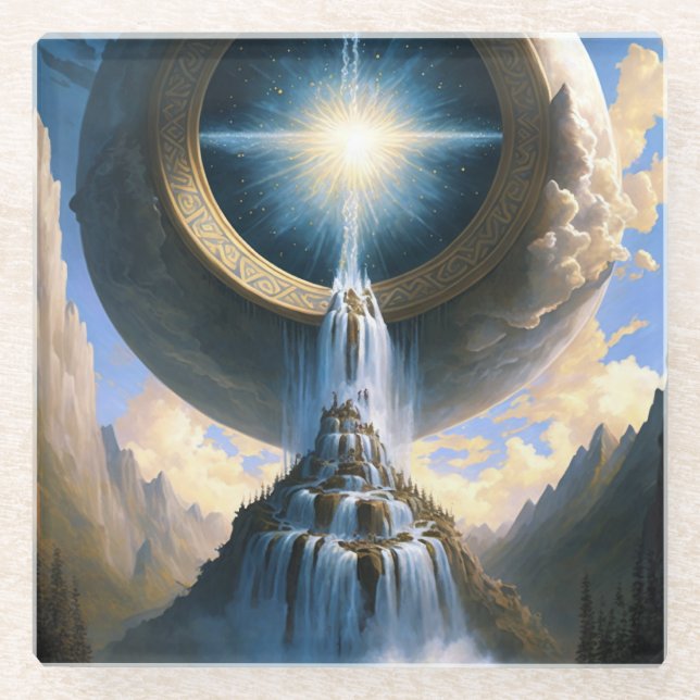 Posavasos De Vidrio Magic Waterfall Surreal Fantasy Art (Anverso)