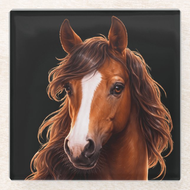 Posavasos De Vidrio Magnificent, Brown horse with white blaze (Anverso)
