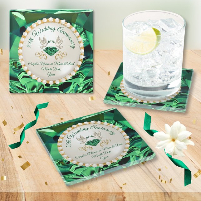 Posavasos De Vidrio Magníficos regalos del 55º aniversario del Boda Es (Inexpensive, 55 year anniversary gifts. 55th wedding anniversary party ideas. Keepsakes for Guests.)