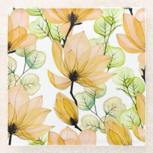 Posavasos De Vidrio Magnolia Eucalipto: Estampa sin Costuras de Acuare