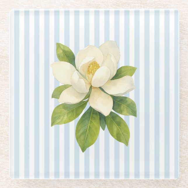 Posavasos De Vidrio Magnolia Painting Nautical Stripe  (Anverso)