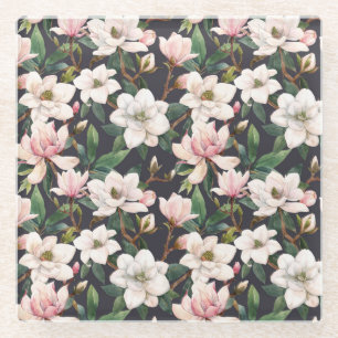 Posavasos De Vidrio Magnolias dibujadas a mano: acuarela sin costuras.