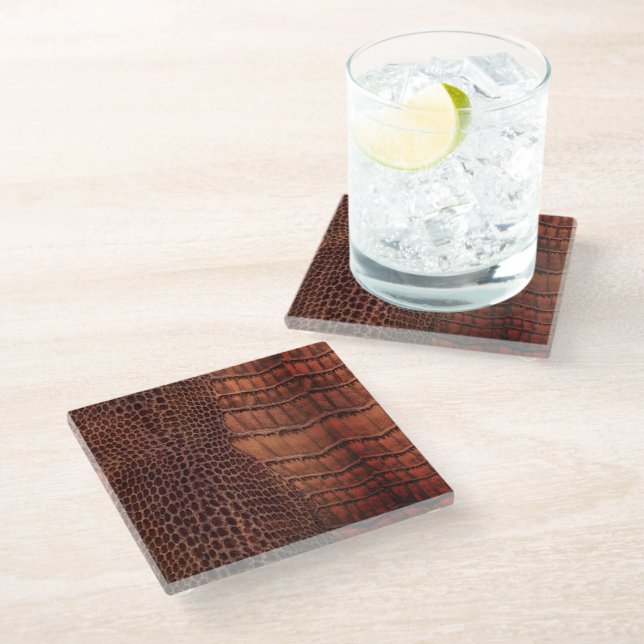 Posavasos De Vidrio Mahogany Alligator Classic Reptile Leather (Faux) (Angular)