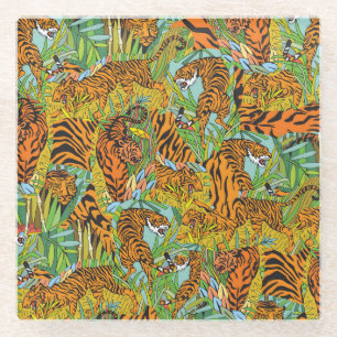 Posavasos De Vidrio Majestad de la Selva: Tigres entre la vegetación