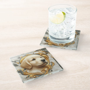 Posavasos De Vidrio Majestic Golden Retriever Marble Essence