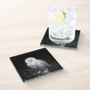 Posavasos De Vidrio Majestuoso búho de invierno