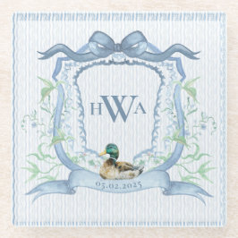 Posavasos De Vidrio Mallard Duck Monogram Grandmillennial