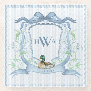 Posavasos De Vidrio Mallard Duck Monogram Grandmillennial