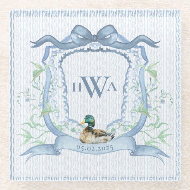 Posavasos De Vidrio Mallard Duck Monogram Grandmillennial (Anverso)