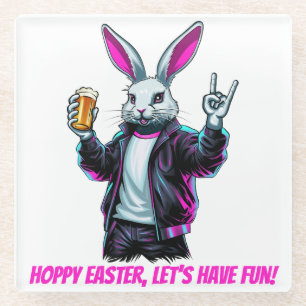 Posavasos De Vidrio ¡Malo conejo de Pascua! Feliz Pascua, ¡Divirtámono