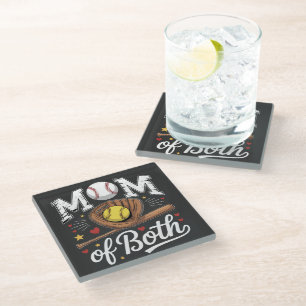 Posavasos De Vidrio Mamá de ambos Game Day Béisbol Softbol 