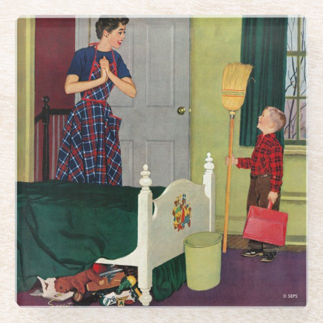 Posavasos De Vidrio ¡Mamá, Limpié Mi Habitación! (Anverso)