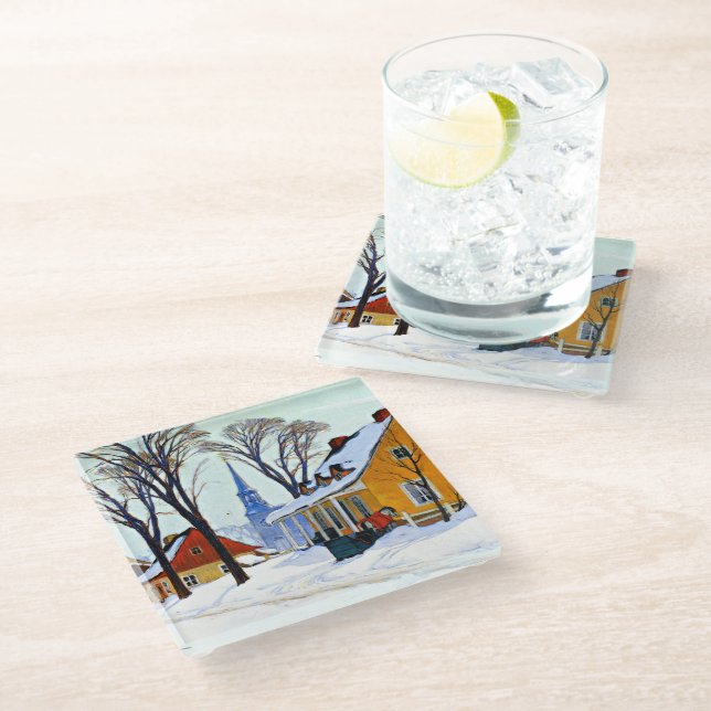 Posavasos De Vidrio Mañana de invierno, arte fino de Clarence Gagnon (Angular)