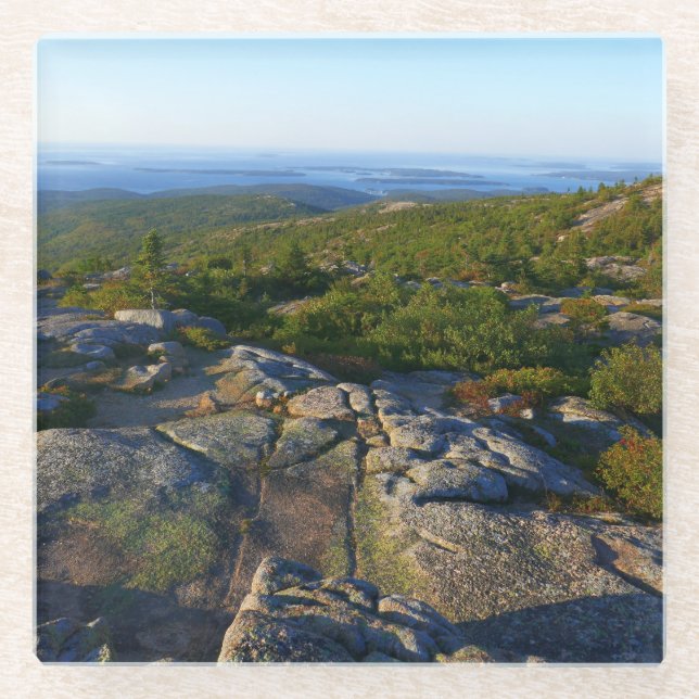 Posavasos De Vidrio Mañana en la cima de Cadillac Mountain en Acadia (Anverso)