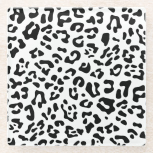 Posavasos De Vidrio Manchas de leopardo en blanco y negro femeninas