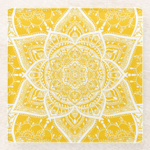 Posavasos De Vidrio Mandala amarilla y blanca - Loergans en miel