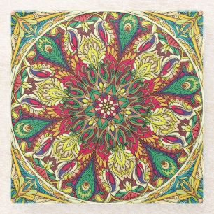 Posavasos De Vidrio Mandala Bandana: Diseño inmaculado.