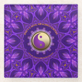 Posavasos De Vidrio Mandala de curación de energía rosada de oro púrpu