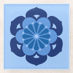 Posavasos De Vidrio Mandala de flores Lotus, índigo y azul claro
