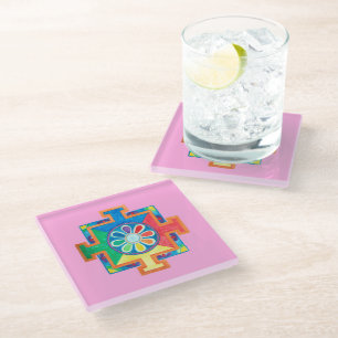 Posavasos De Vidrio Mandala de la creación acuarela
