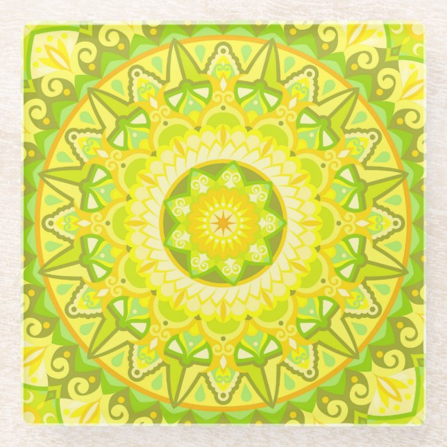 Posavasos De Vidrio Mandala de primavera (Anverso)