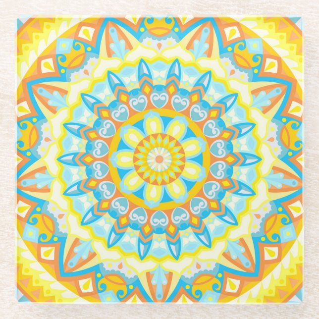 Posavasos De Vidrio Mandala de verano (Anverso)