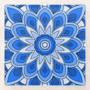 Posavasos De Vidrio Mandala en azul
