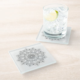 Posavasos De Vidrio Mandala floral blanca negra v1