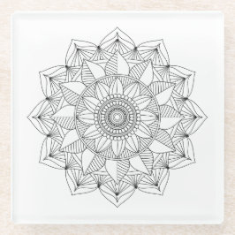 Posavasos De Vidrio Mandala floral blanca negra v1
