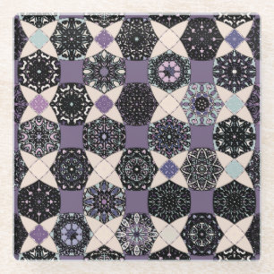 Posavasos De Vidrio Mandala floral vintage: colorida y sin mar