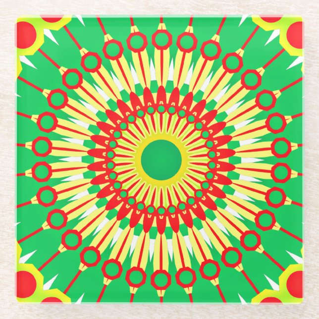 Posavasos De Vidrio Mandala Green Círculo Rojo Diseño-58577 (Anverso)
