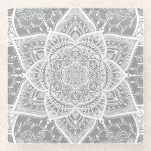 Posavasos De Vidrio Mandala gris y blanco - Loergans en piedra