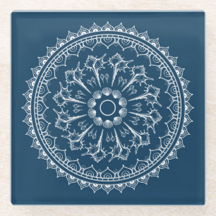 Posavasos De Vidrio Mandala hecha de Seashells