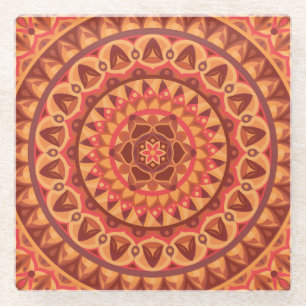 Posavasos De Vidrio Mandala Marrón Patrón Boho Terroso Decoración Neut