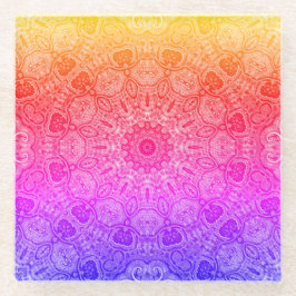 Posavasos De Vidrio Mandalá Motivo Kaleidoscópico de Color Rosa Amaril