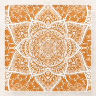 Posavasos De Vidrio Mandala naranja y blanca - Loergans en calabaza