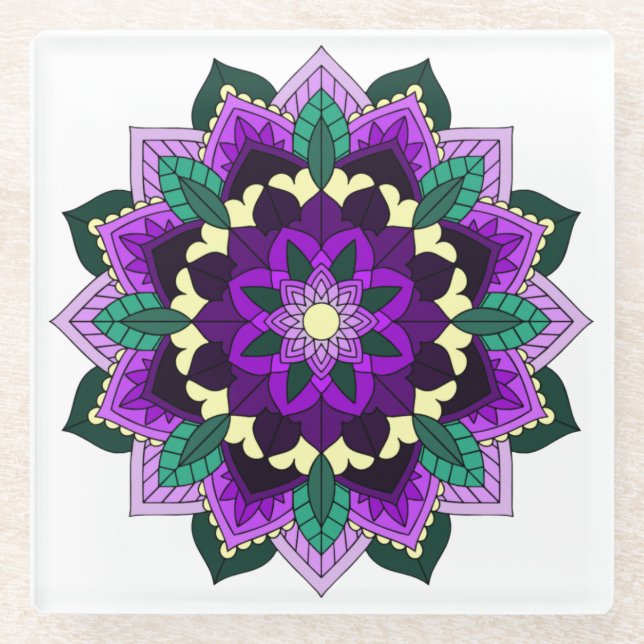 Posavasos De Vidrio Mandala Pattern 02 in purple (Anverso)