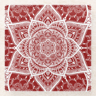 Posavasos De Vidrio Mandala roja y blanca - Loergans en frambuesa
