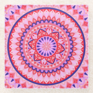 Posavasos De Vidrio Mandala Rosa Boho Patrón Geométrico de Amor Vibran